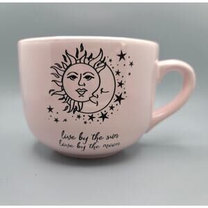 Live by the Sun Love by the Moon Large Pink and Black Coffee Mug - Fun Graphic